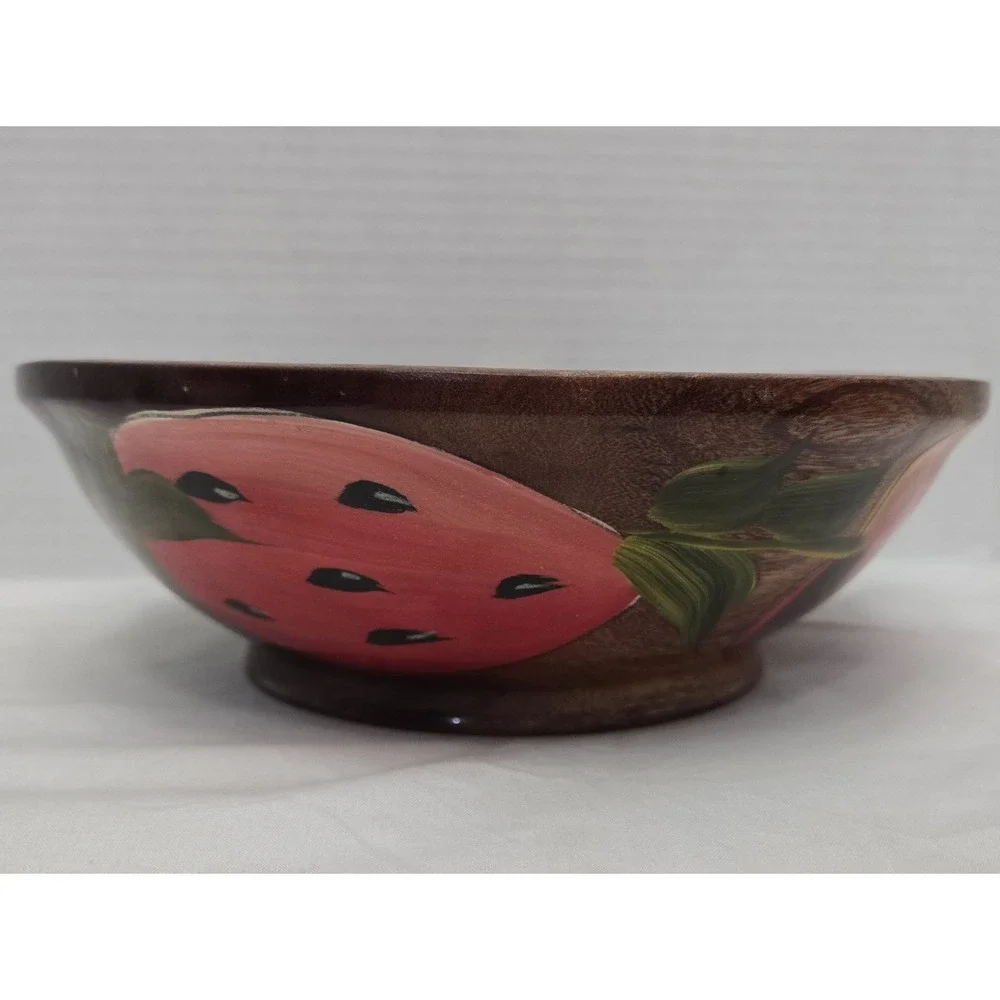 Vtg Hand Painted Mexican Wood Bowl Vibrant Fruit Folk Art Olinala Style Signed